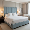 Brushed Linen Weave Sky Blue Upholstered Headboard | Architectural Fabrics