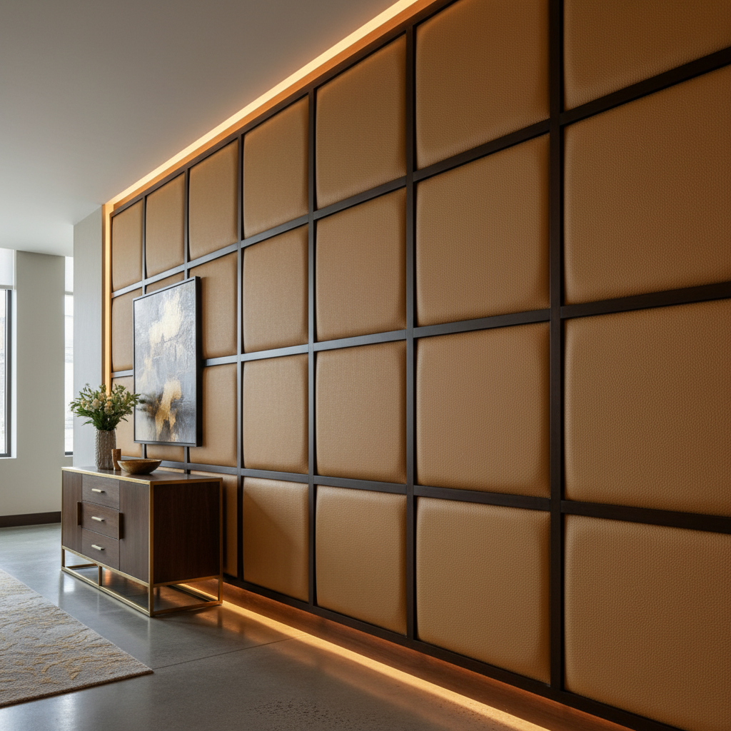Smooth Pebble Grain Golden Bronze Upholstered Wall Panel | Architectural Fabrics