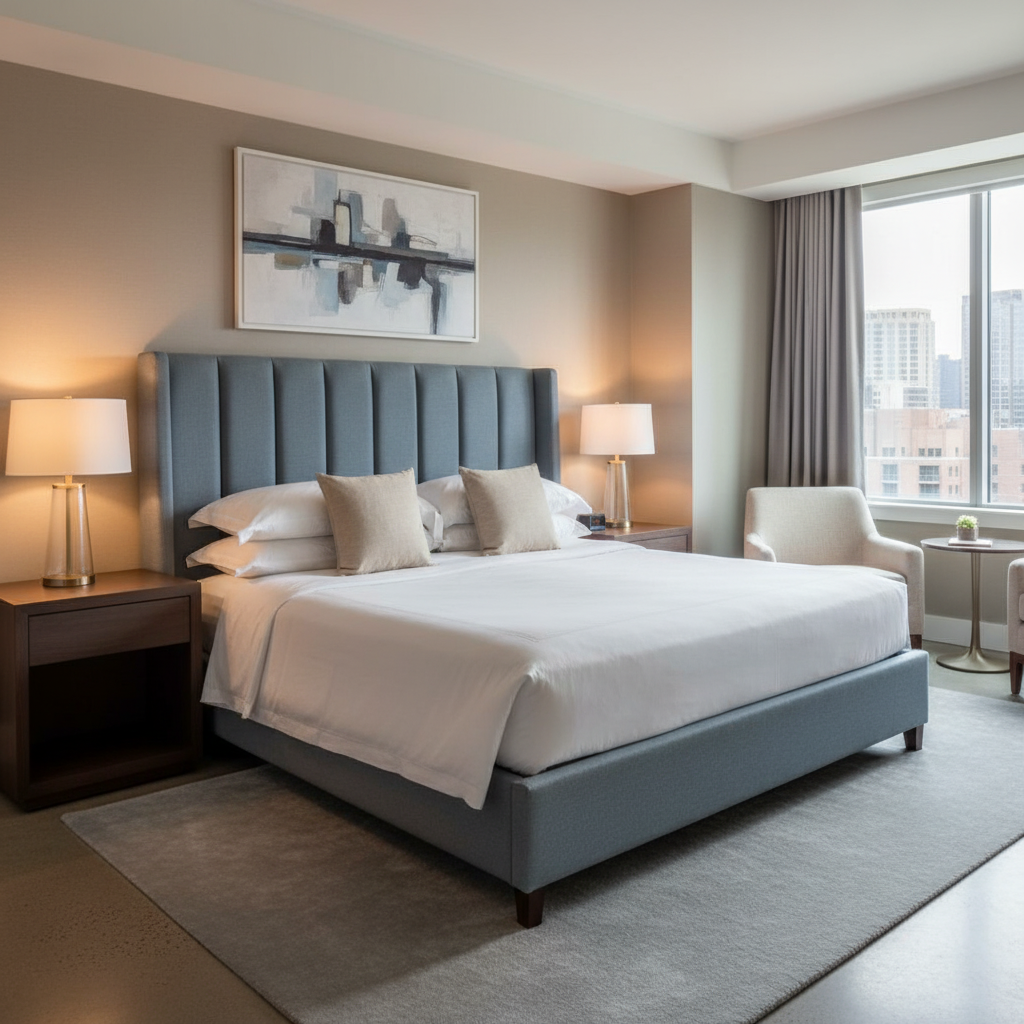 Rattan Bay - Denim Upholstered Headboard | Architectural Fabrics