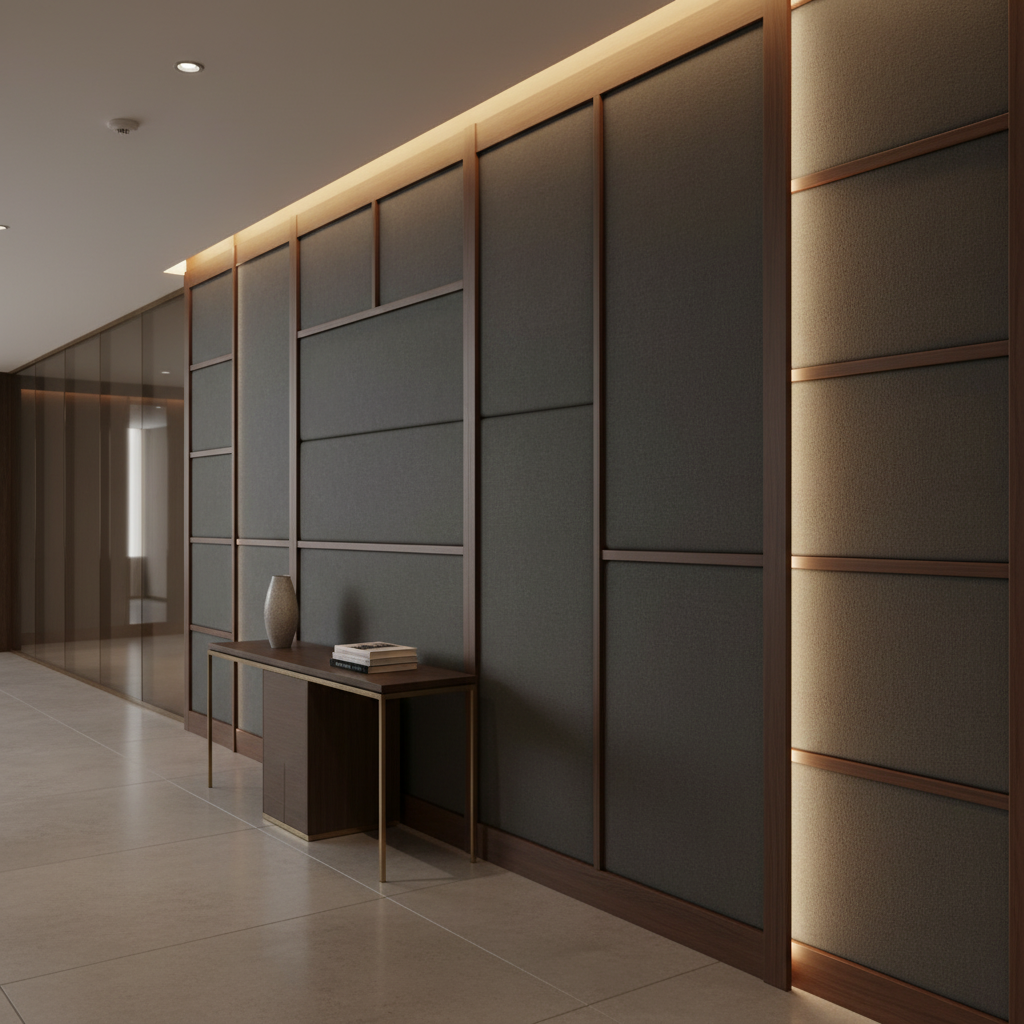 Fine Pebble Texture Dark Graphite Upholstered Wall Panel | Architectural Fabrics