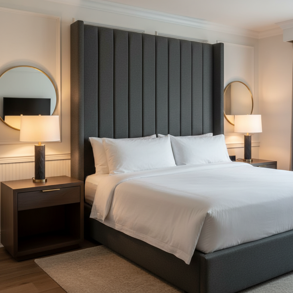 Aire Pebbled - Charcoal Breathable Polyurethane Upholstered Headboard | Architectural Fabrics