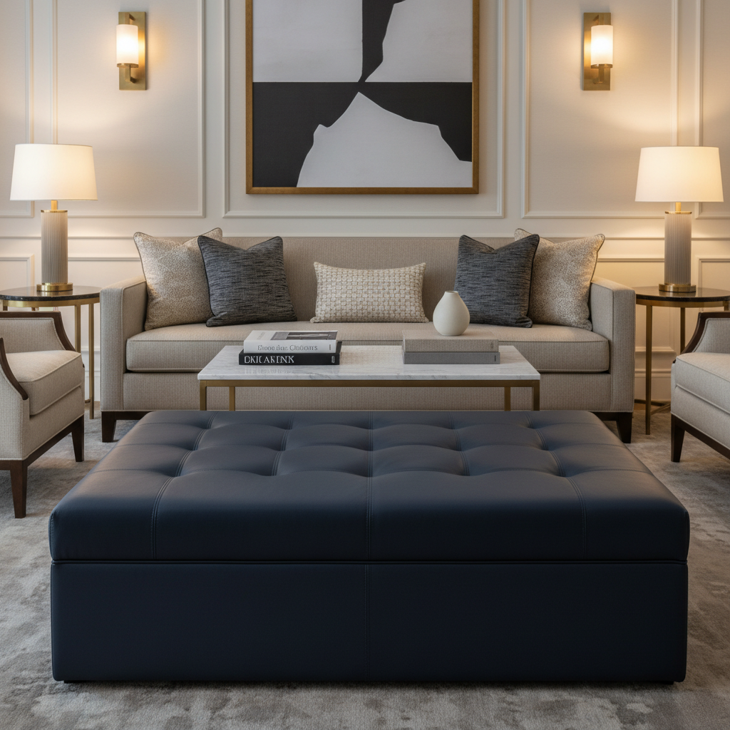 Pearisburg Navy Contemporary navy & midnight blue Upholstered Ottoman | Architectural Fabrics