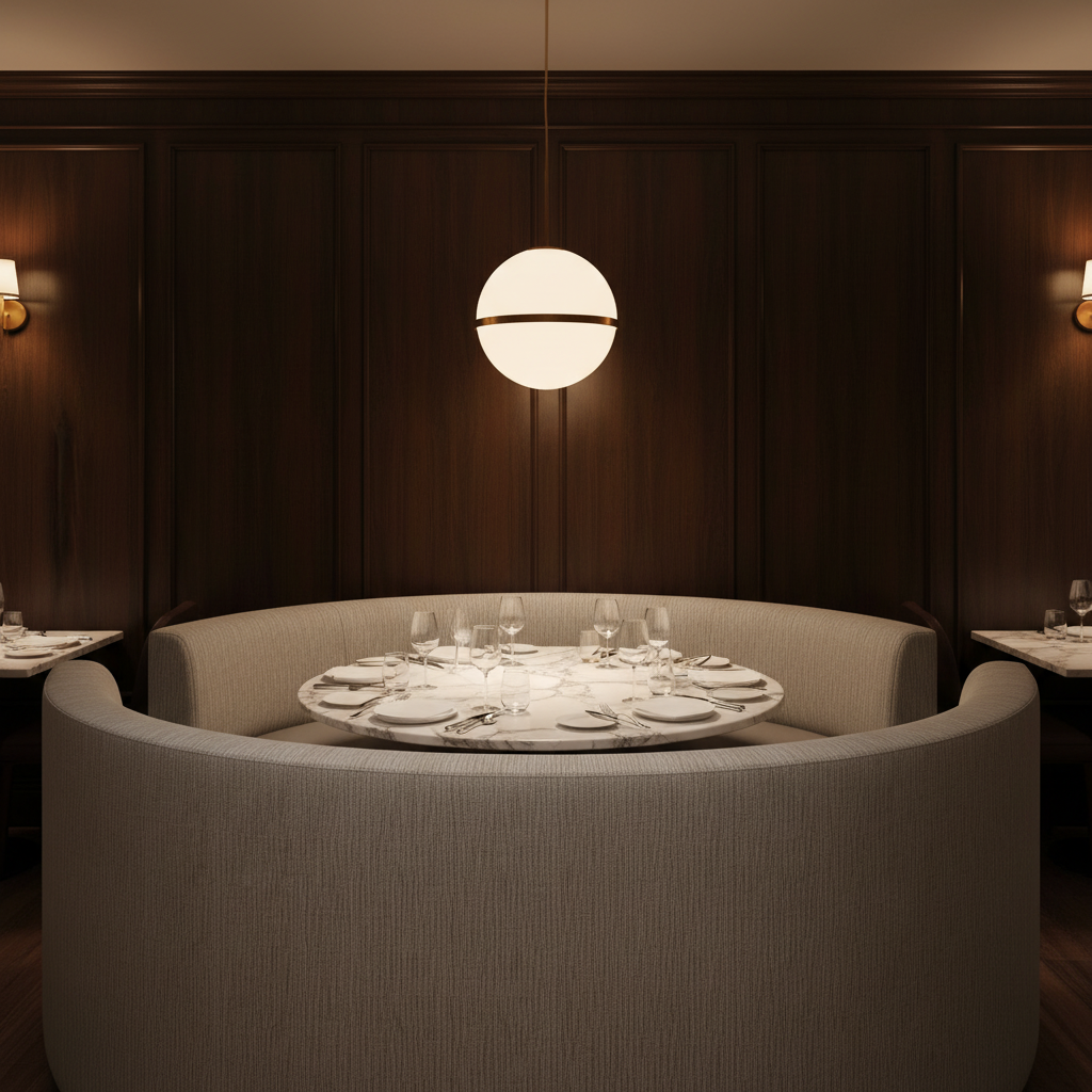 Brushed Linen Weave Silver Taupe Upholstered Banquette | Architectural Fabrics