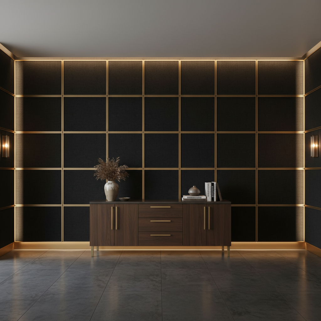 Subtle Velvet Texture Deep Night Upholstered Wall Panel | Architectural Fabrics