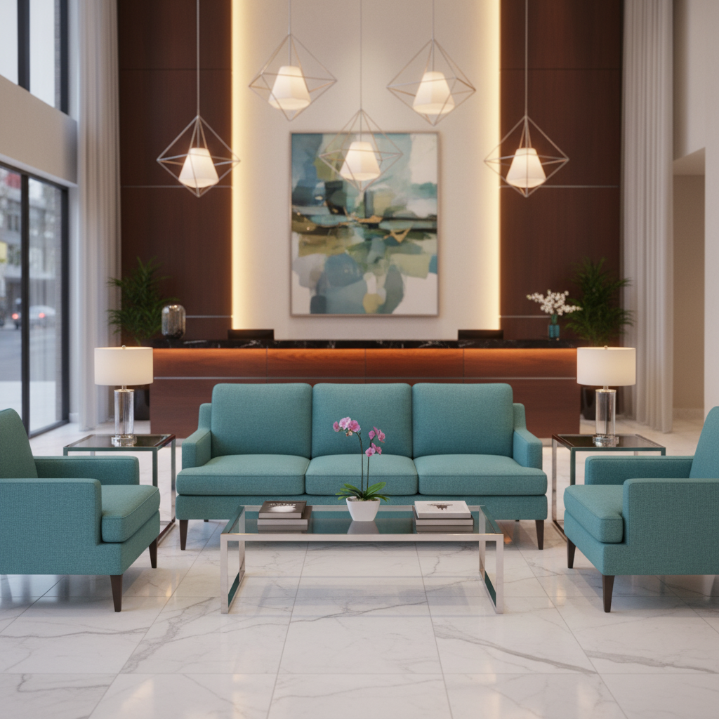 Fine Pebble Grain Aqua Teal Upholstered Sofa | Architectural Fabrics