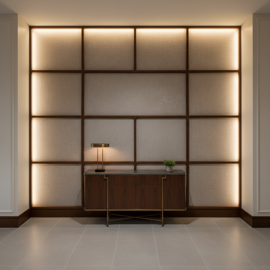 Brushed Linen Weave Soft Taupe Upholstered Wall Panel | Architectural Fabrics