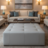 Subtle Pebble Texture Cool Silver Upholstered Ottoman | Architectural Fabrics