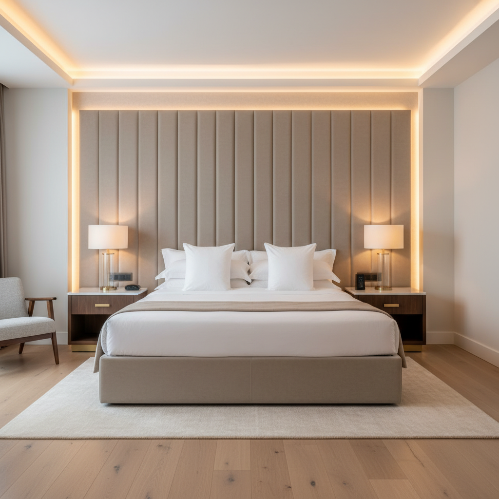 Smooth Subtle Texture Pale Sand Upholstered Headboard | Architectural Fabrics