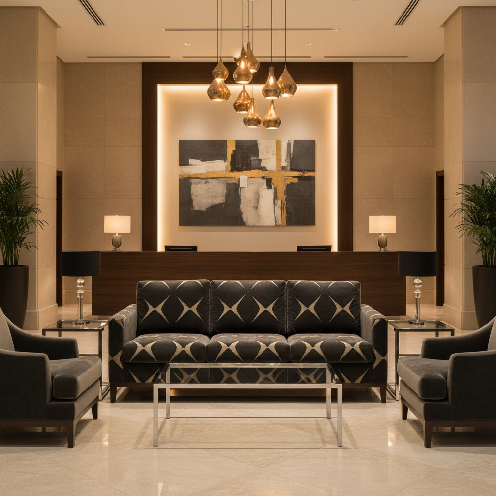 Geometric Diamond Velvet Onyx Sand Upholstered Sofa | Architectural Fabrics
