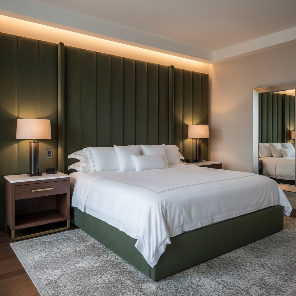 Smooth Velvet Deep Olive Upholstered Headboard | Architectural Fabrics