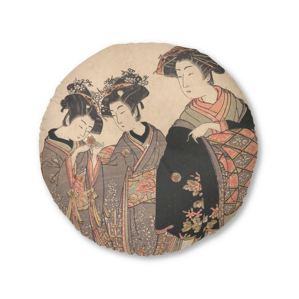 Japanese Art Design Round Tufted Floor Pillow