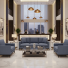 Fine Pebble Grain Denim Blue Upholstered Sofa | Architectural Fabrics