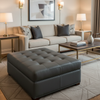 Fine Pebble Grain Dark Graphite Upholstered Ottoman | Architectural Fabrics