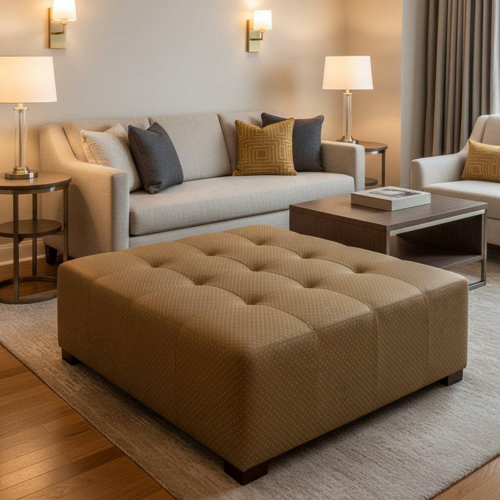 Analog - Burnished Bronze Etched Polyurethane Upholstered Ottoman | Architectural Fabrics