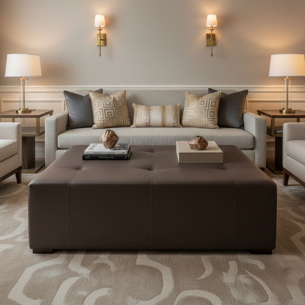 Smooth Subtle Grain Deep Chocolate Upholstered Ottoman | Architectural Fabrics