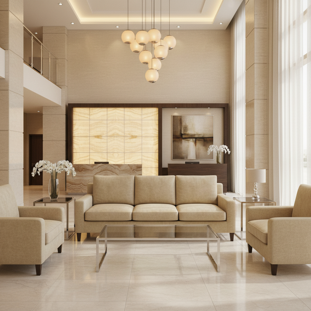 Arcadia - Sandstone Performance Vinyl Upholstered Sofa | Architectural Fabrics