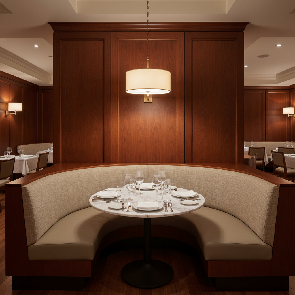 Brushed Linen Weave Sandy Beige Upholstered Banquette | Architectural Fabrics