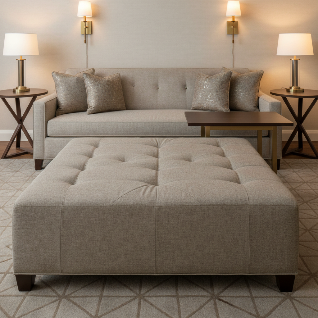 Fine Pebble Grain Soft Taupe Upholstered Ottoman | Architectural Fabrics