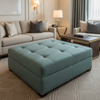 Subtle Linen Weave Dusty Teal Upholstered Ottoman | Architectural Fabrics