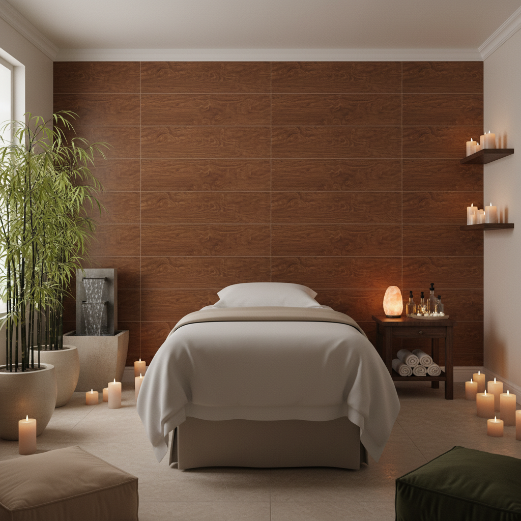 Biscay Bay Leopard Cherry Wood Grain | Hollywood Wallcoverings - Healthcare Waiting Room commercial room setting