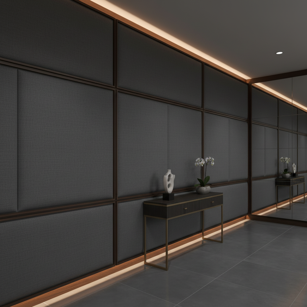 Smooth Solid Surface Deep Graphite Upholstered Wall Panel | Architectural Fabrics