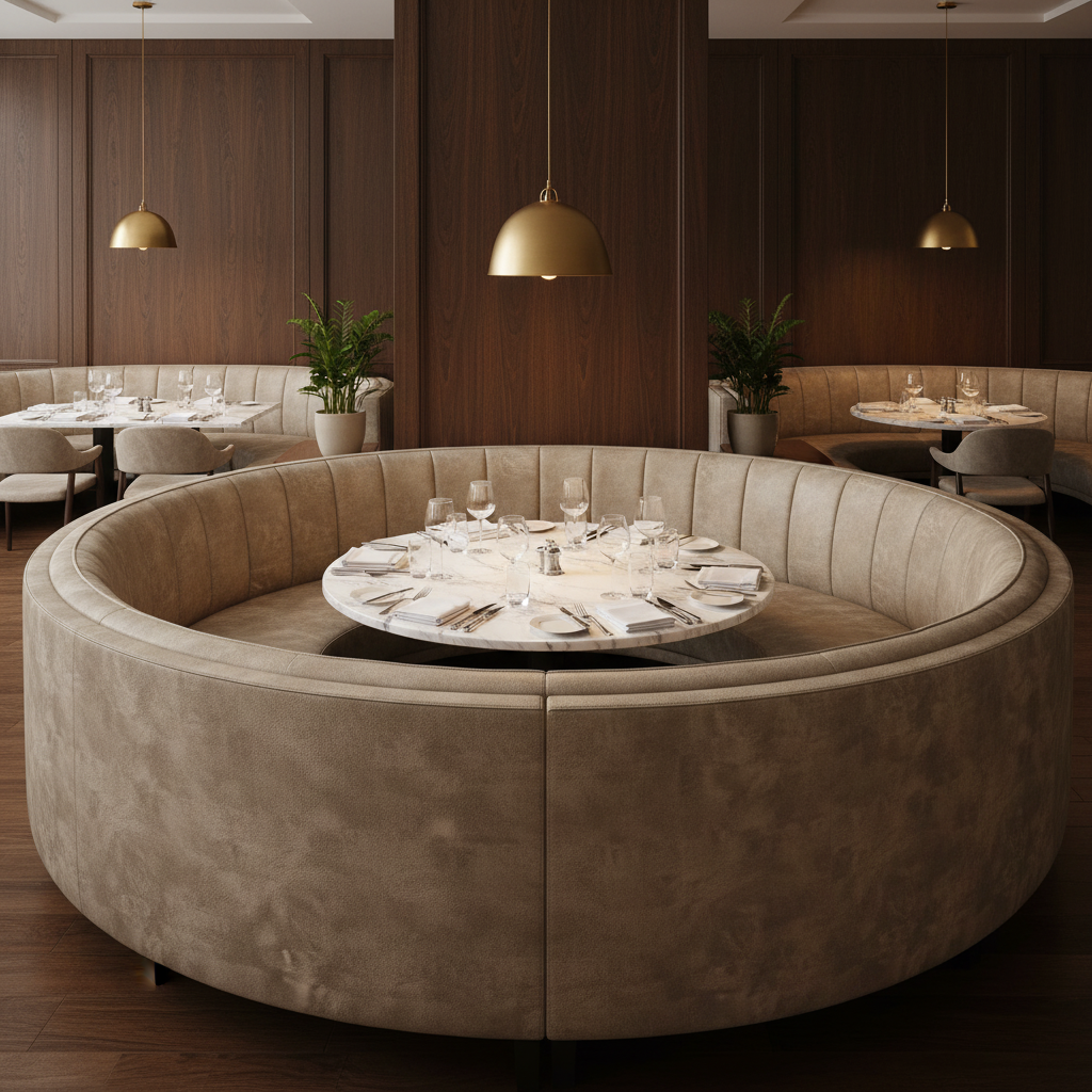 Smooth Pebble Grain Soft Taupe Upholstered Banquette | Architectural Fabrics