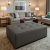 Brushed Vertical Texture Dark Graphite Upholstered Ottoman | Architectural Fabrics