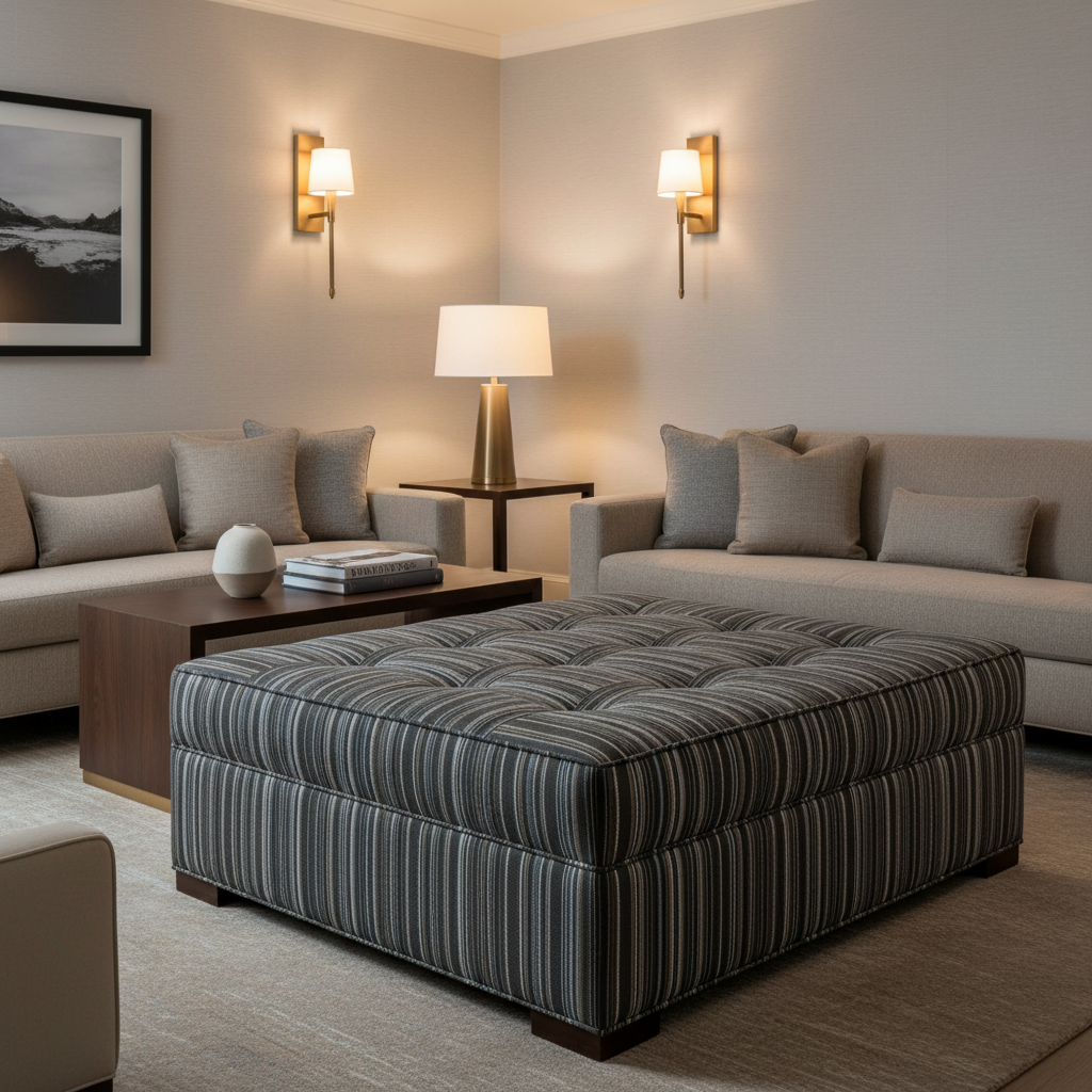 Sandy Point Stripe - Otter Upholstered Ottoman | Architectural Fabrics