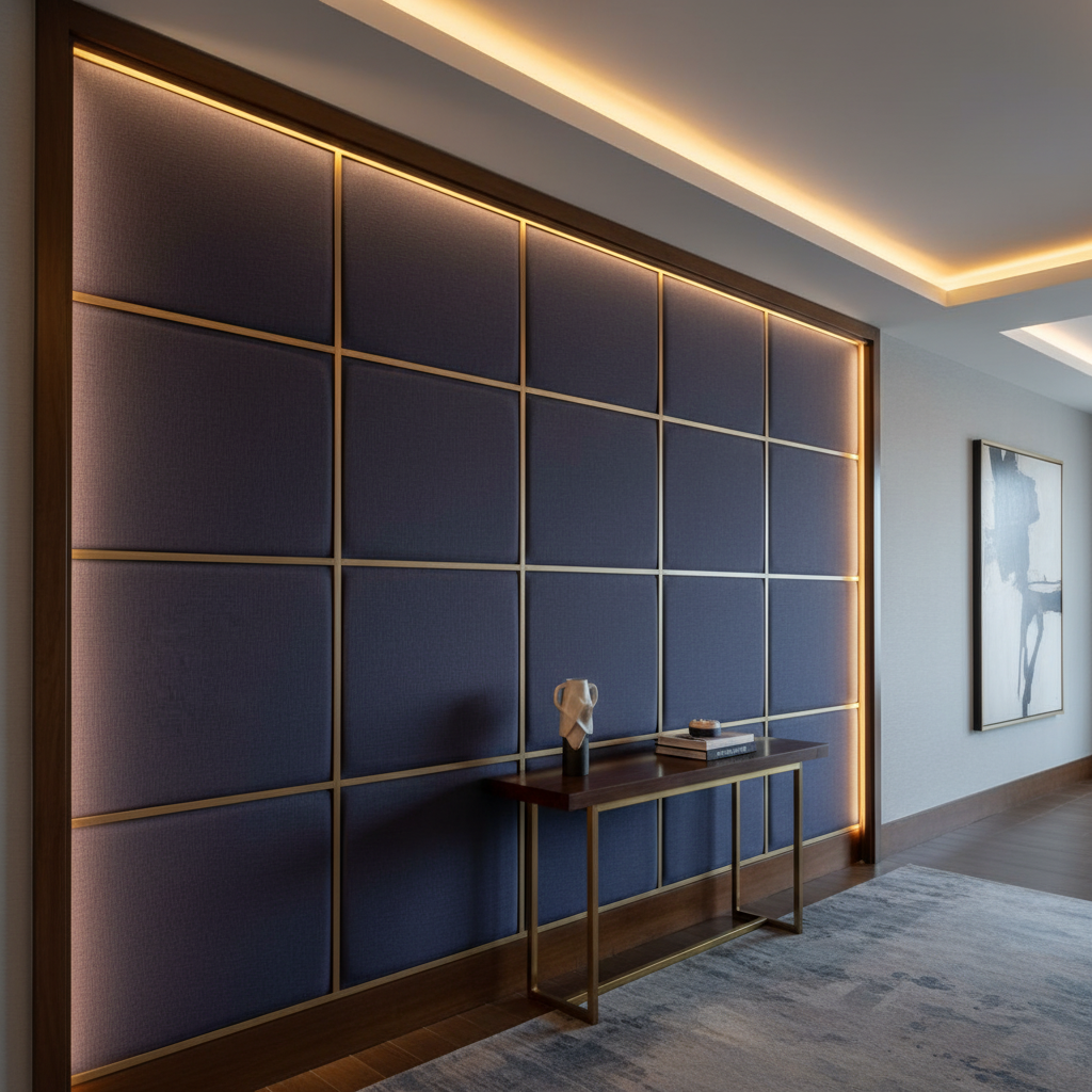 Subtle Velvet Texture Deep Indigo Upholstered Wall Panel | Architectural Fabrics