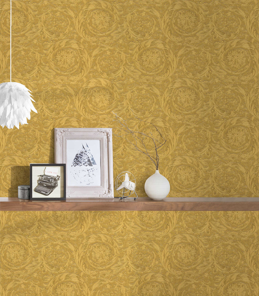 Golden Versace Wallcovering Shimmer Effects - Gold, Yellow Wallcovering | Versace