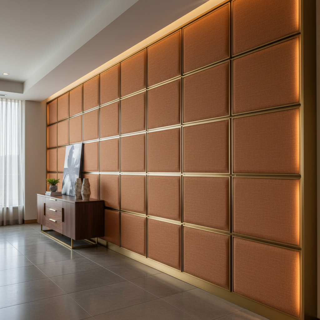 Fine Woven Texture Burnt Sienna Upholstered Wall Panel | Architectural Fabrics