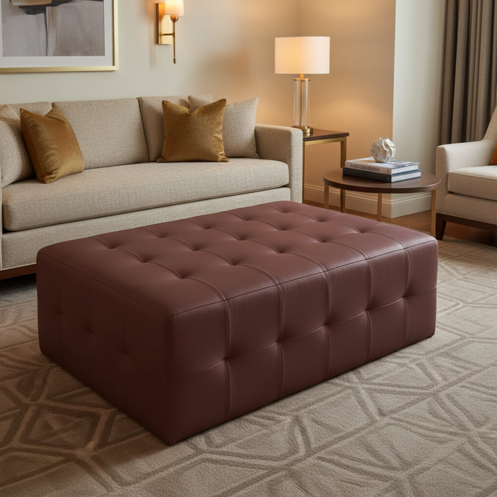 Necker Island - Garnet Upholstered Ottoman | Architectural Fabrics
