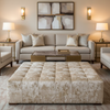Crushed Velvet Texture Pale Champagne Upholstered Ottoman | Architectural Fabrics
