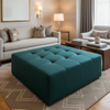 Fine Pebble Grain Deep Teal Upholstered Ottoman | Architectural Fabrics