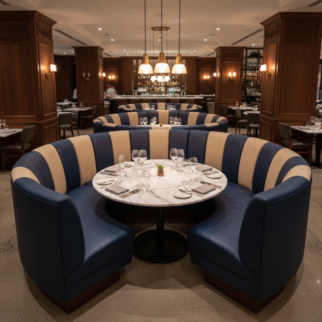 Exmore Navy Traditional navy & beige Upholstered Banquette | Architectural Fabrics