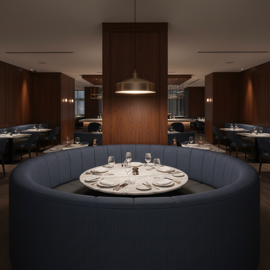 Woven Crosshatch Texture Deep Indigo Upholstered Banquette | Architectural Fabrics