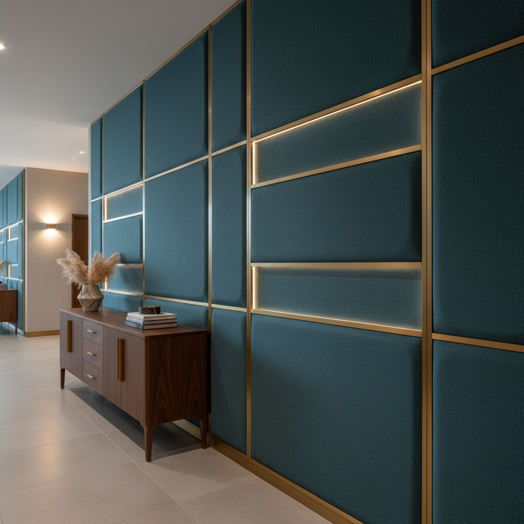 Subtle Textured Solid Deep Teal Upholstered Wall Panel | Architectural Fabrics