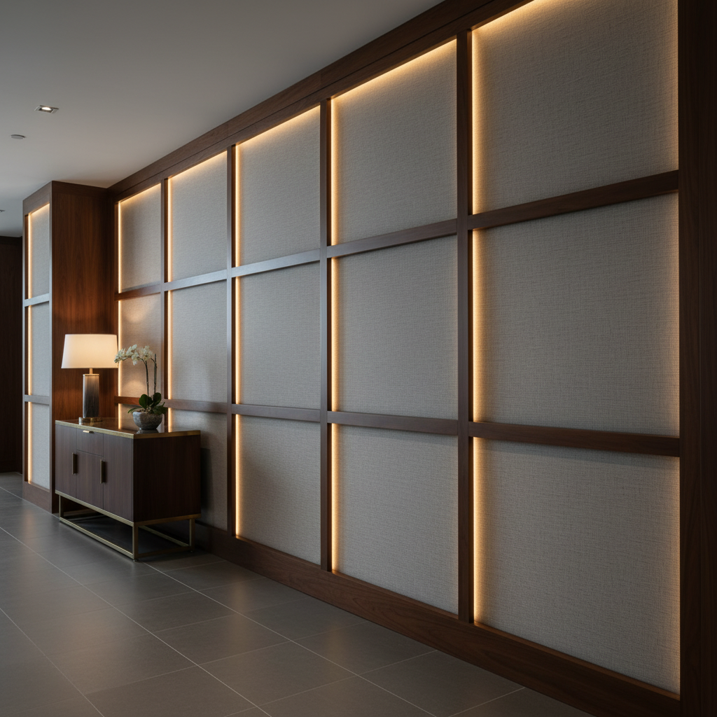 Brushed Linen Weave Stone Gray Upholstered Wall Panel | Architectural Fabrics