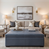 Embossed Crocodile Skin Slate Blue Upholstered Ottoman | Architectural Fabrics