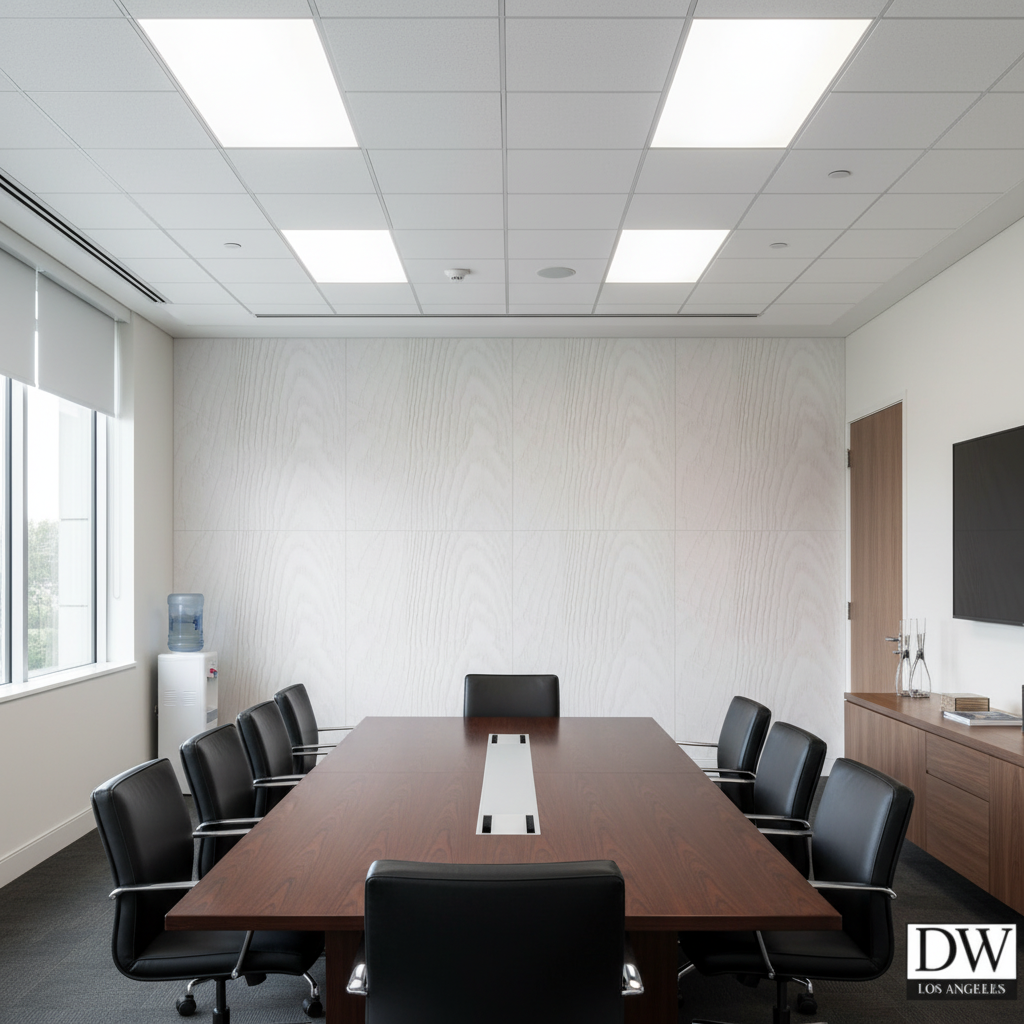 Bosa Marina Rustic White Wood Grain | Hollywood Wallcoverings - Conference Room commercial room setting