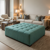 Woven Textured Grid Teal Patina Upholstered Ottoman | Architectural Fabrics