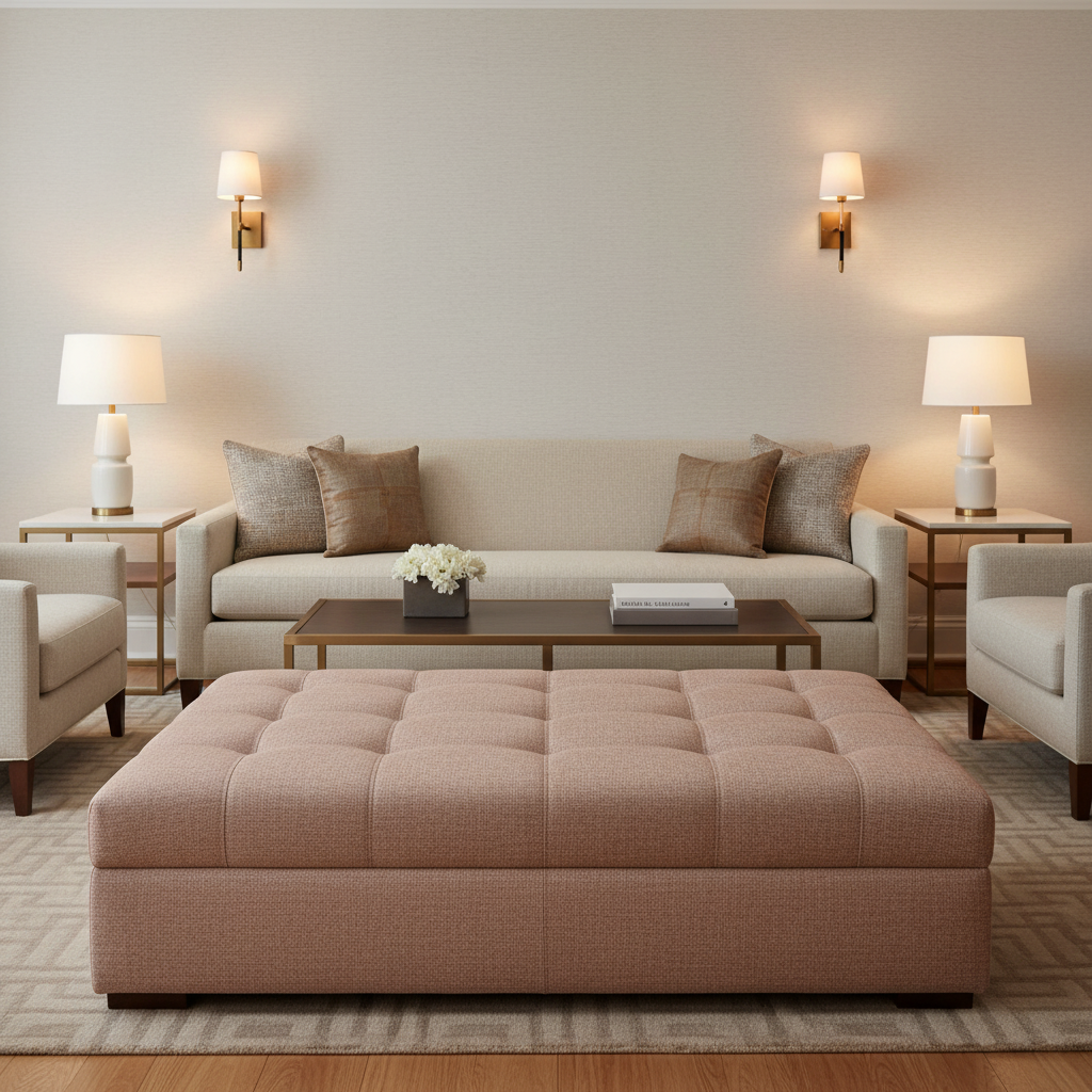 Woven Linen Texture Rose Quartz Upholstered Ottoman | Architectural Fabrics