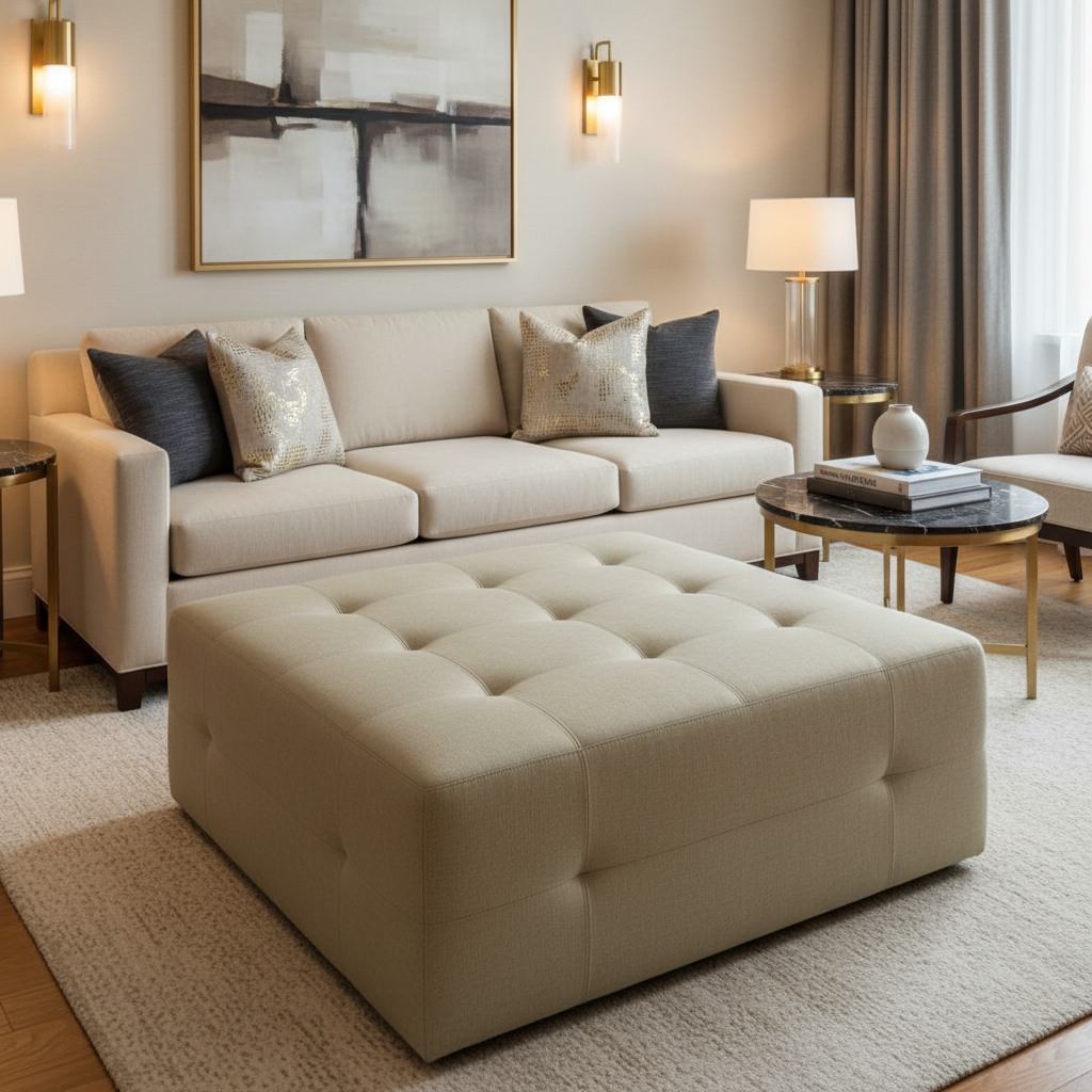 Linen Island - Moonlit Upholstered Ottoman | Architectural Fabrics