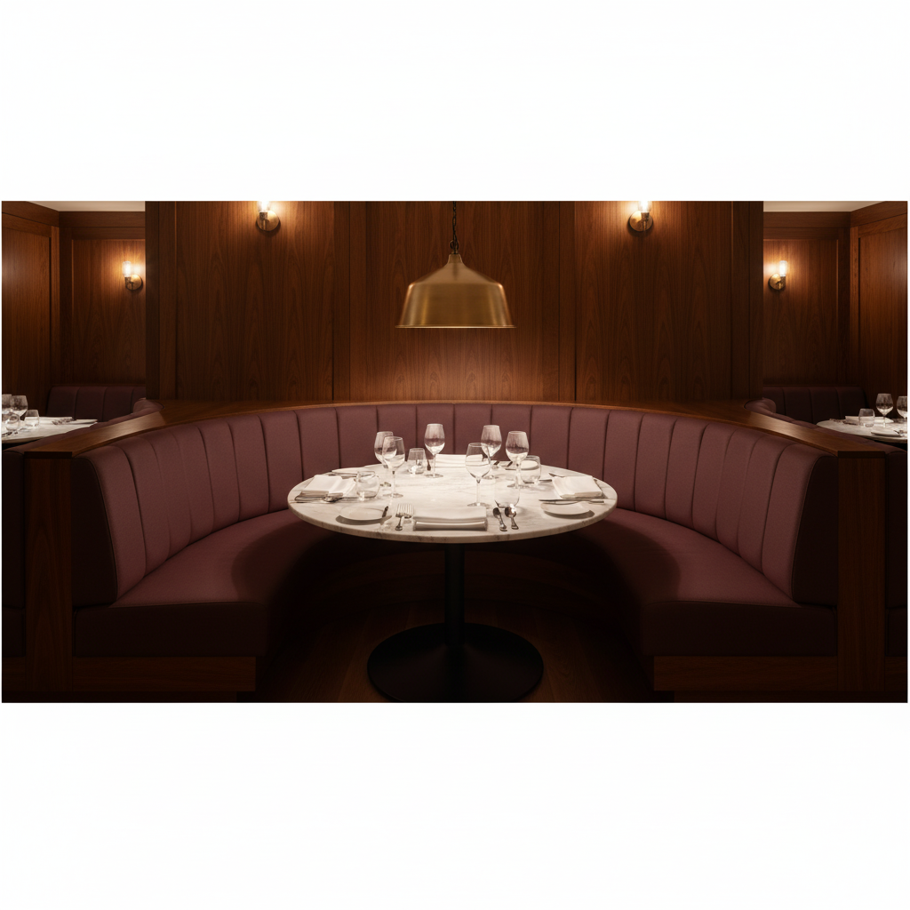 Smooth Velvet Nap Deep Wine Upholstered Banquette | Architectural Fabrics