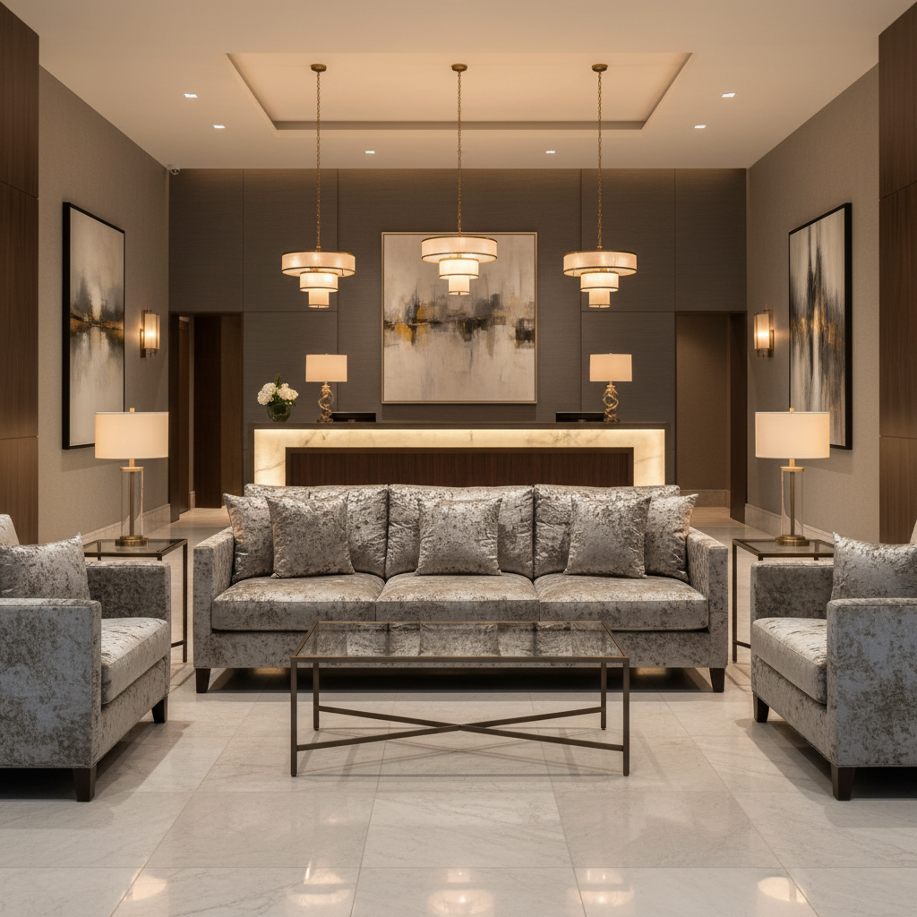 Crushed Velvet Texture Smoked Silver Upholstered Sofa | Architectural Fabrics