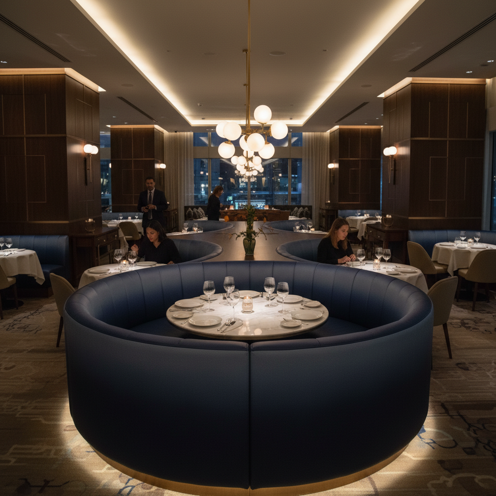 Richlands Denim Upholstered Banquette | Architectural Fabrics