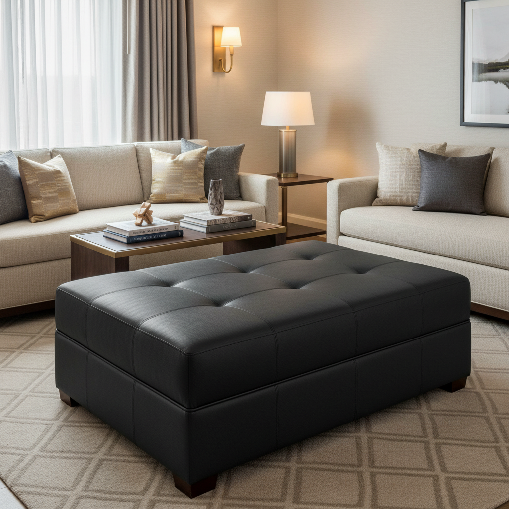 Vintage Harbor - Onyx Upholstered Ottoman | Architectural Fabrics