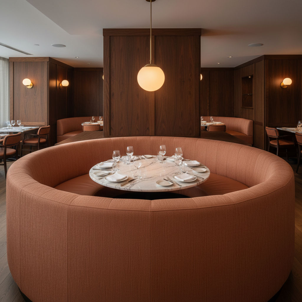 Fine Vertical Ribs Terracotta Clay Upholstered Banquette | Architectural Fabrics