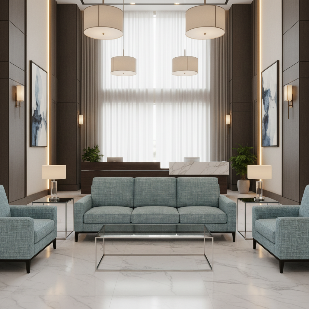 Woven Basketweave Texture Coastal Blue Upholstered Sofa | Architectural Fabrics