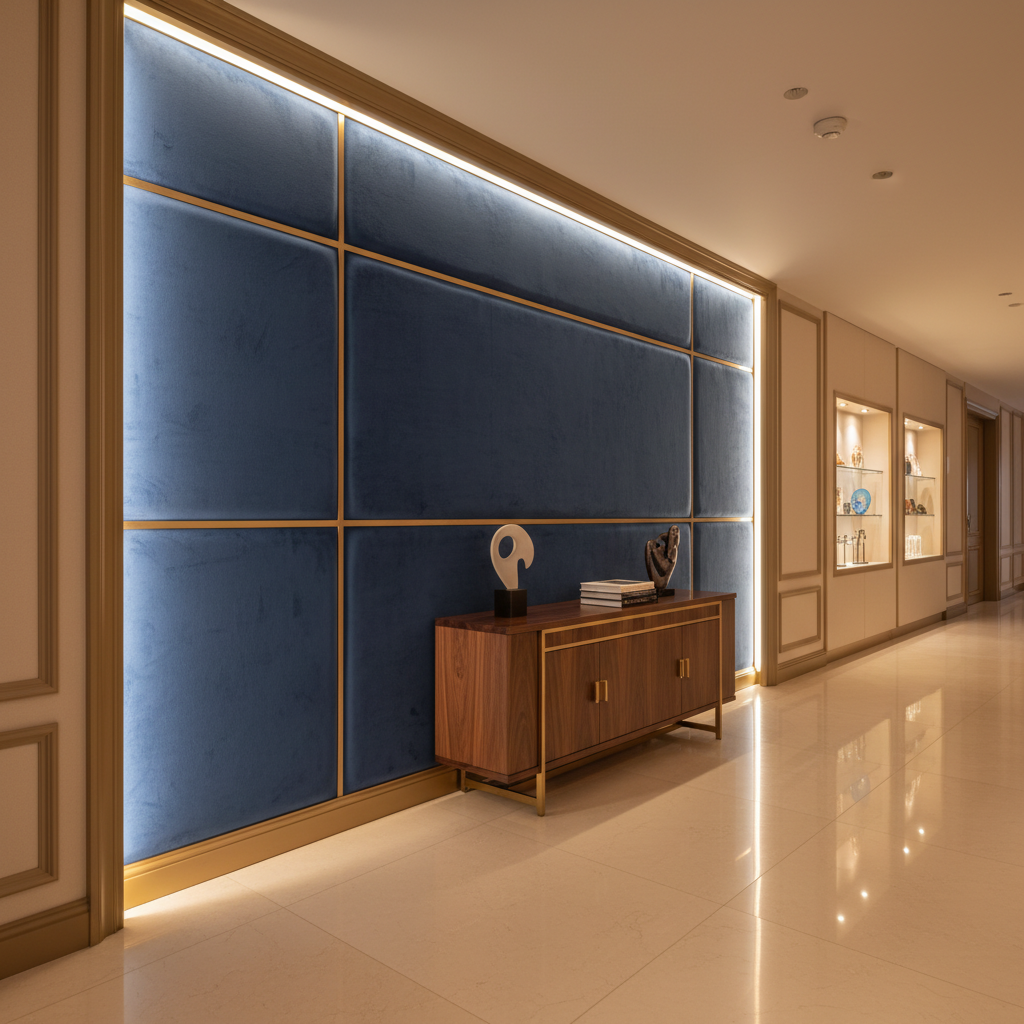 Ultrasuede  Lake  Blue Upholstered Wall Panel | Ultrasuede Upholstery